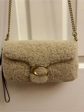 Coach Cream Shearling Crossbody Bag with Gold Hardware